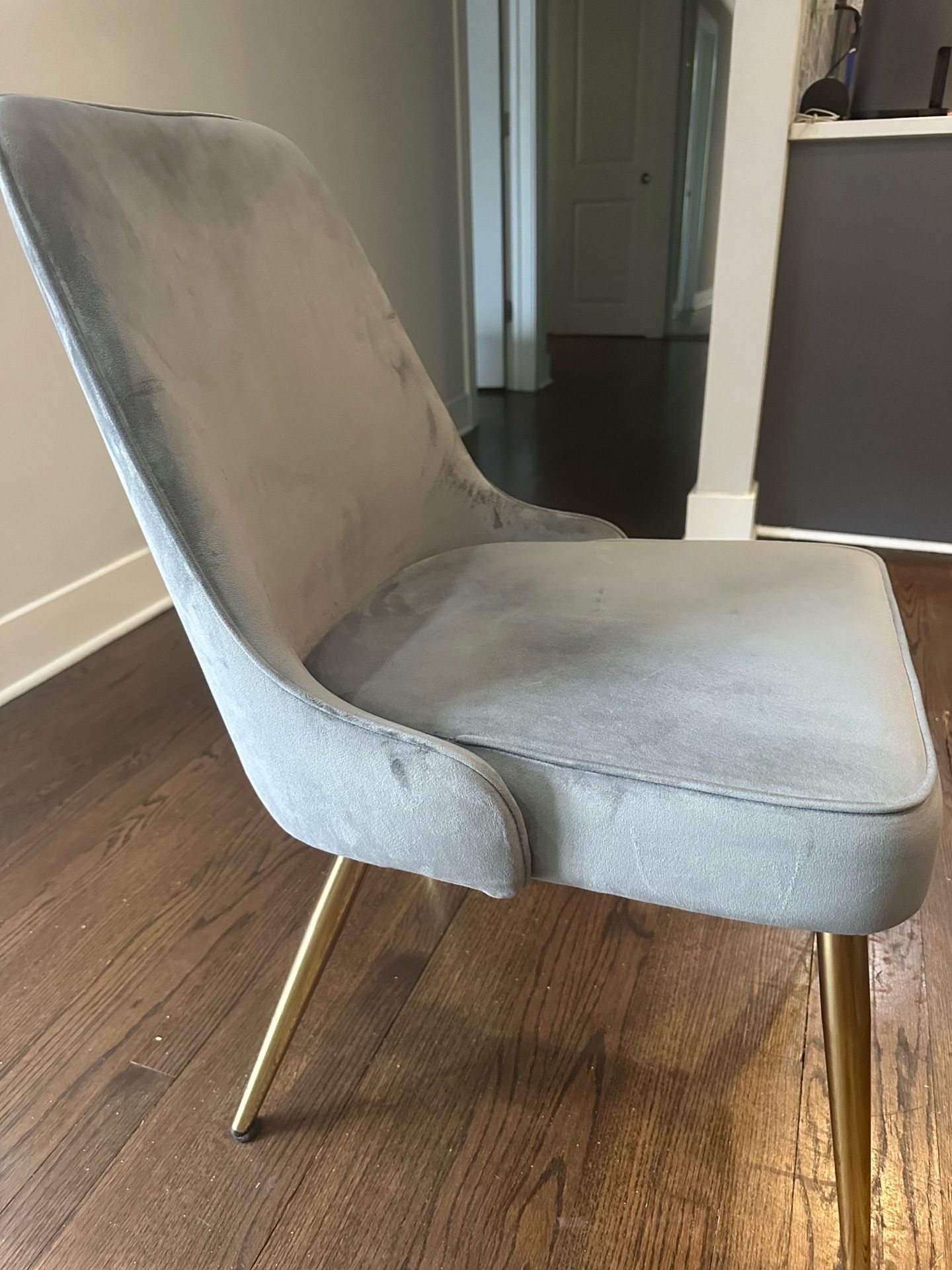 Set of 4 Mid-Century Modern Grey Velvet Dining Chairs
