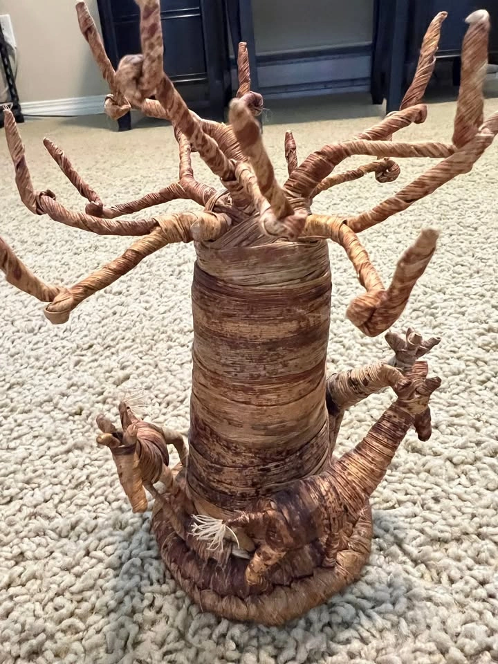 Handmade Kenyan Banana Fiber Baobab Tree Sculptures - Set of 2 - photo 4