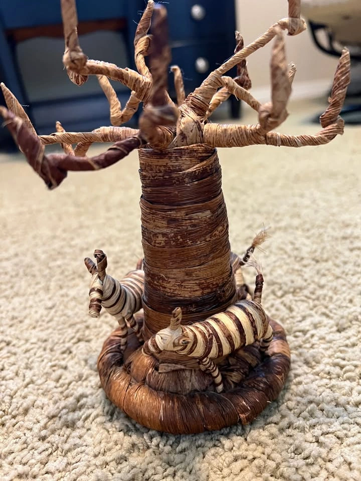 Handmade Kenyan Banana Fiber Baobab Tree Sculptures - Set of 2 - photo 5