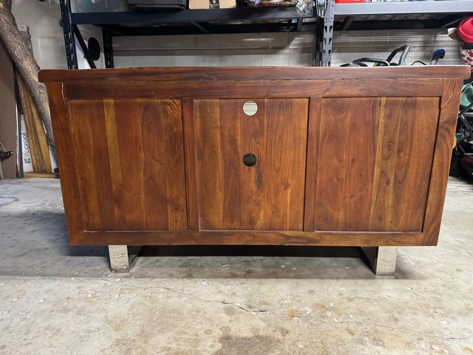 Beautiful wooden tv stand built with repurposed wood from railro - photo 3