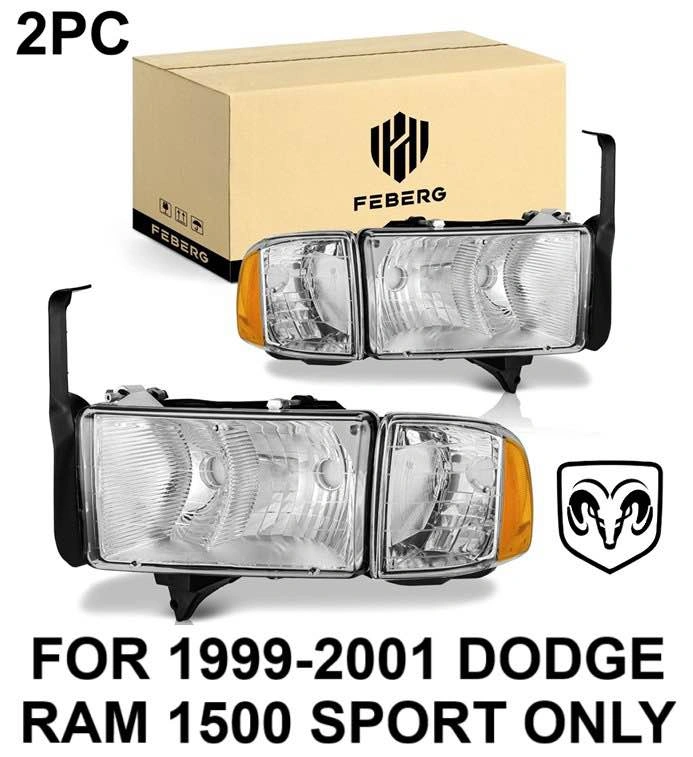 Headlights Pair for 1999-2001 Dodge Ram 1500 Sport - photo 2