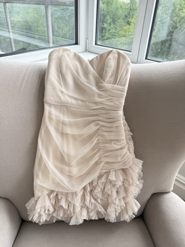 Max and Cleo Champagne Adrianna Cocktail Dress Strapless Ruffled