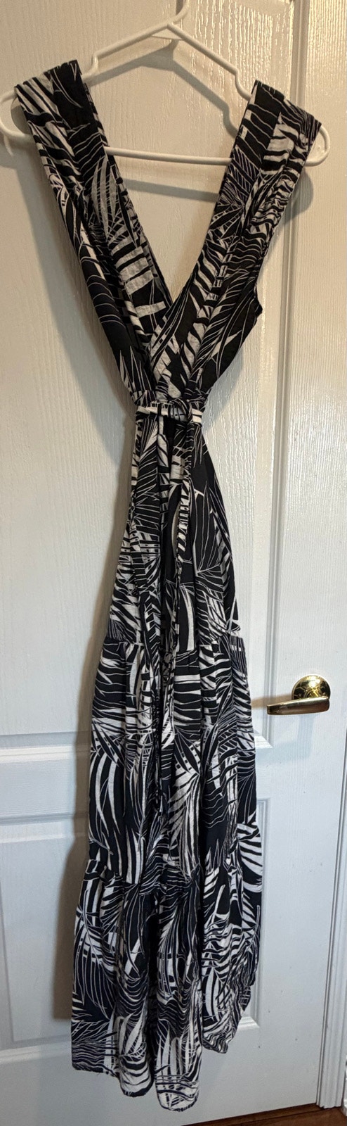 Black and White Tiered Maxi Dress with belt