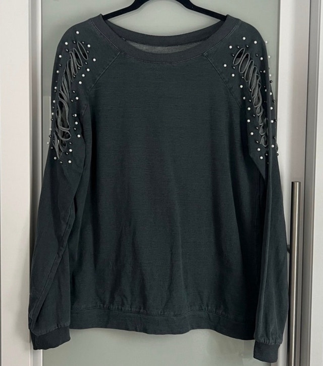 Dark Grey Beaded Cutout Sweatshirt