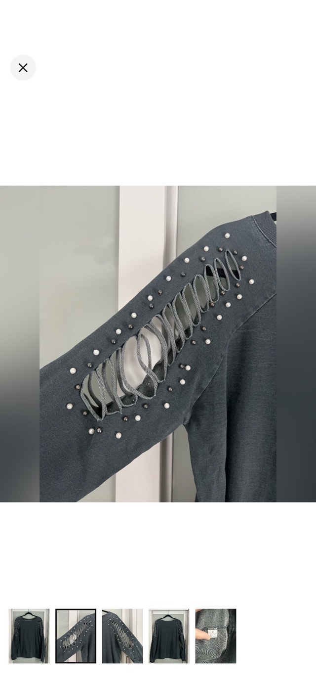 Dark Grey Beaded Cutout Sweatshirt - photo 2