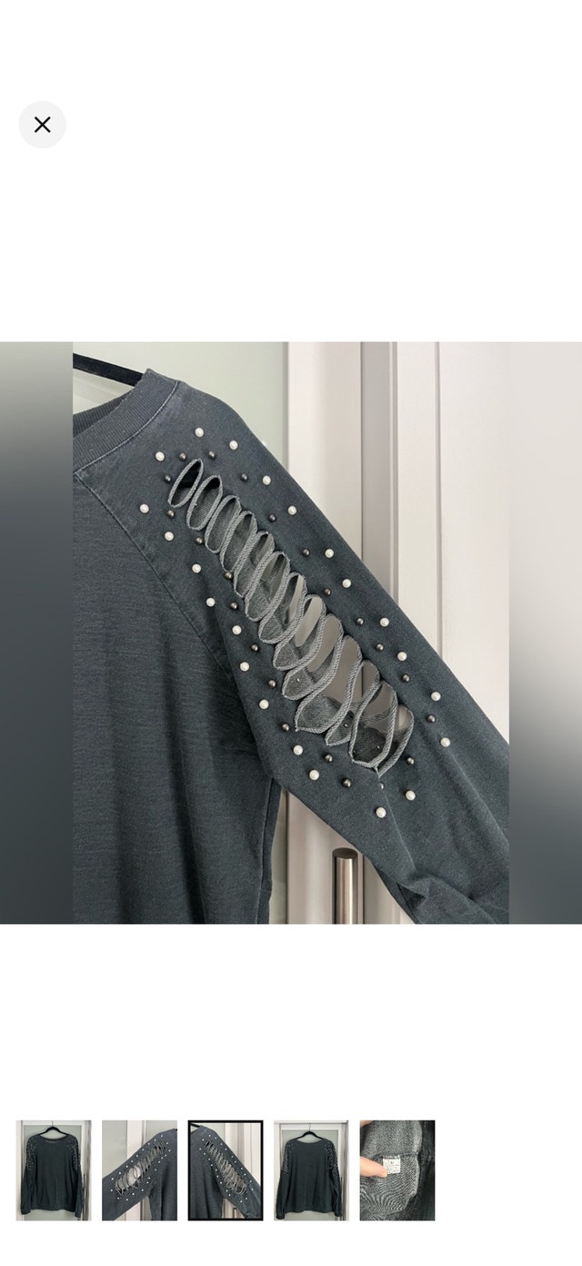 Dark Grey Beaded Cutout Sweatshirt - photo 3