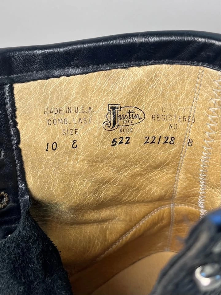 Vintage USA Made Justin Black Leather Lace-Up Roper Boots 10E - photo 3