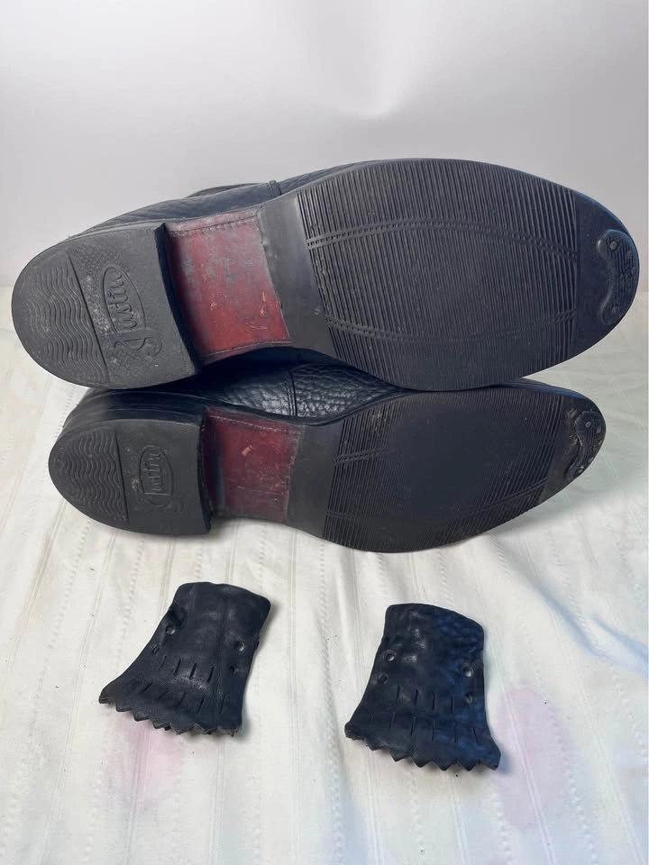 Vintage USA Made Justin Black Leather Lace-Up Roper Boots 10E - photo 4