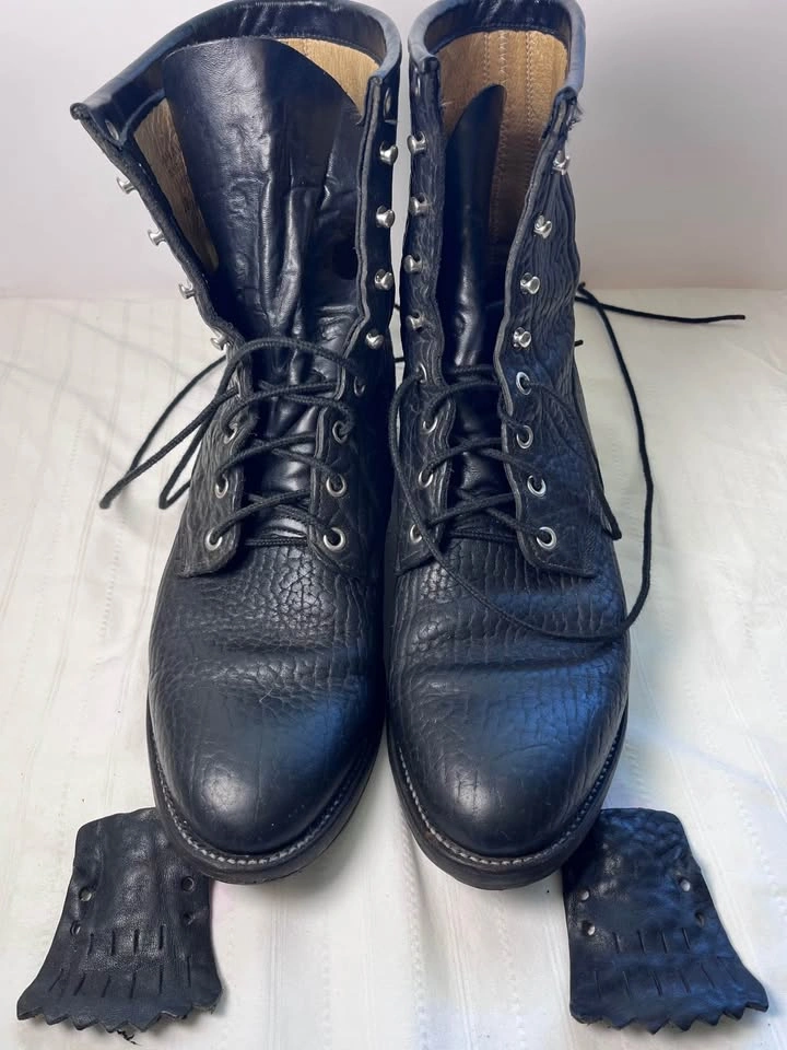 Vintage USA Made Justin Black Leather Lace-Up Roper Boots 10E - photo 5