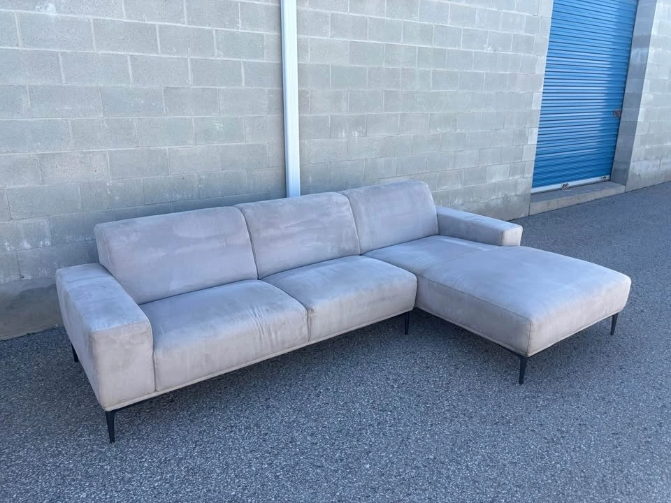 Grey Large Suede Sectional Sofa - photo 2