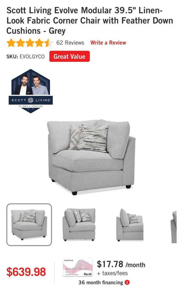 LIKE NEW - Corner Chair, Retails for $639.98+tax image indicator(2)