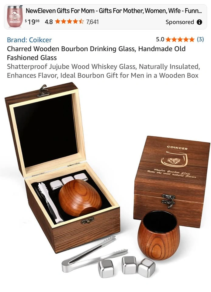 Charred Wooden Bourbon Drinking Glass, Handmade Old Fashioned Gl - photo 3