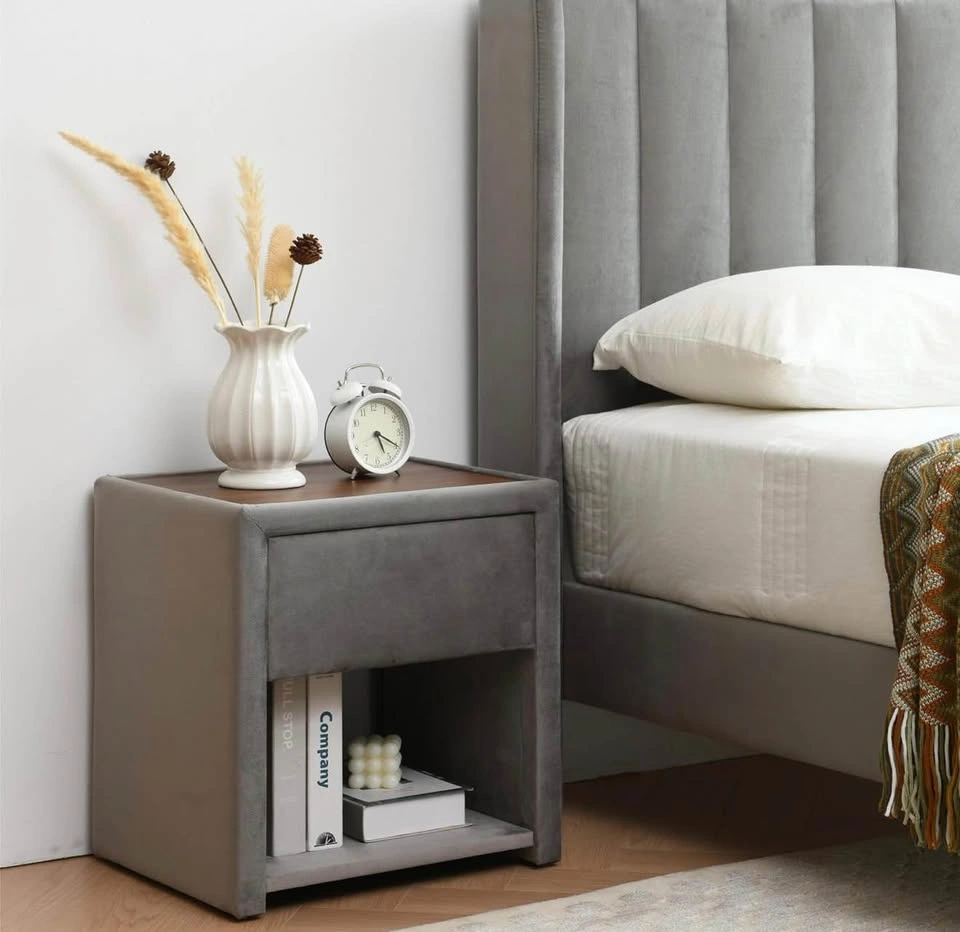 Velvet Upholstered Wood Nightstand - photo 4
