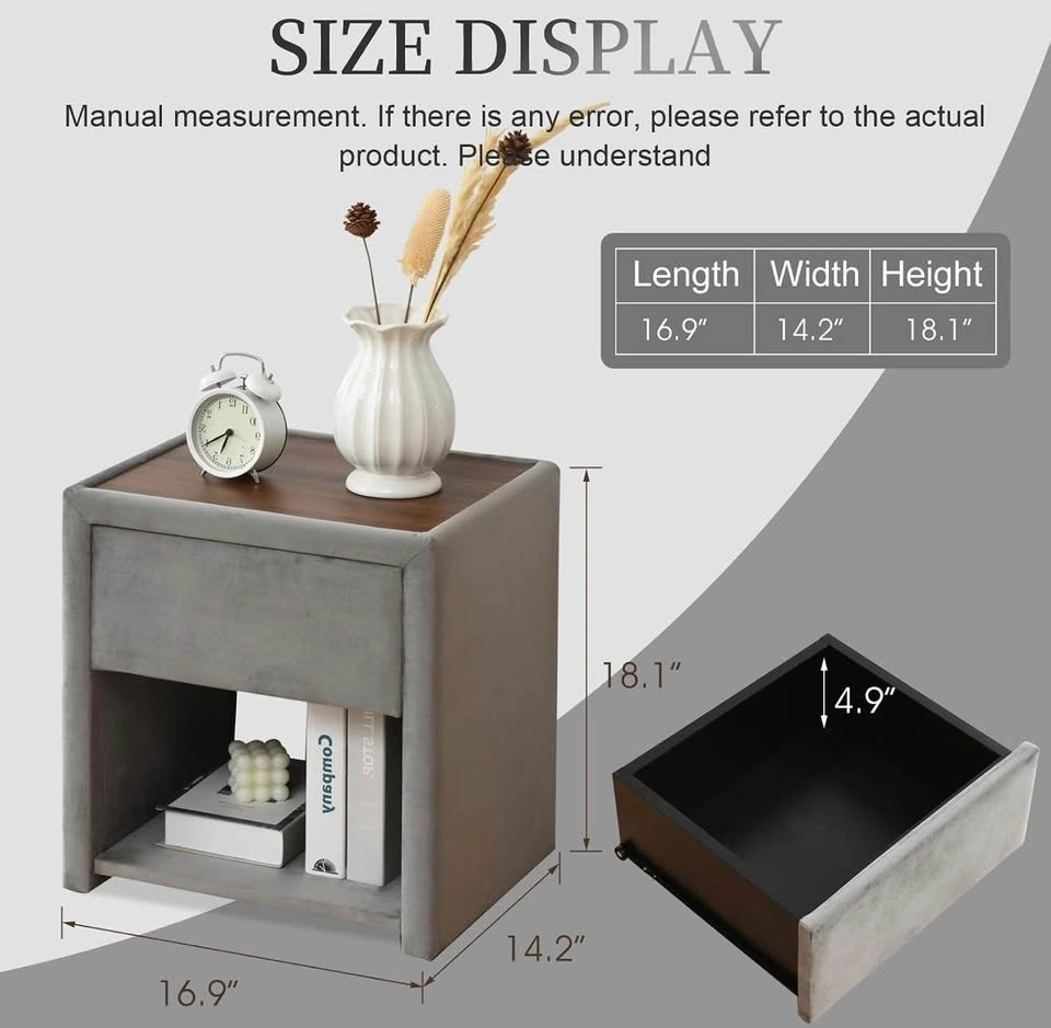 Velvet Upholstered Wood Nightstand - photo 5