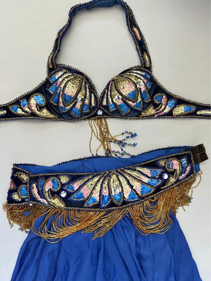 Professional Blue Sequin Belly Dance Costume Set