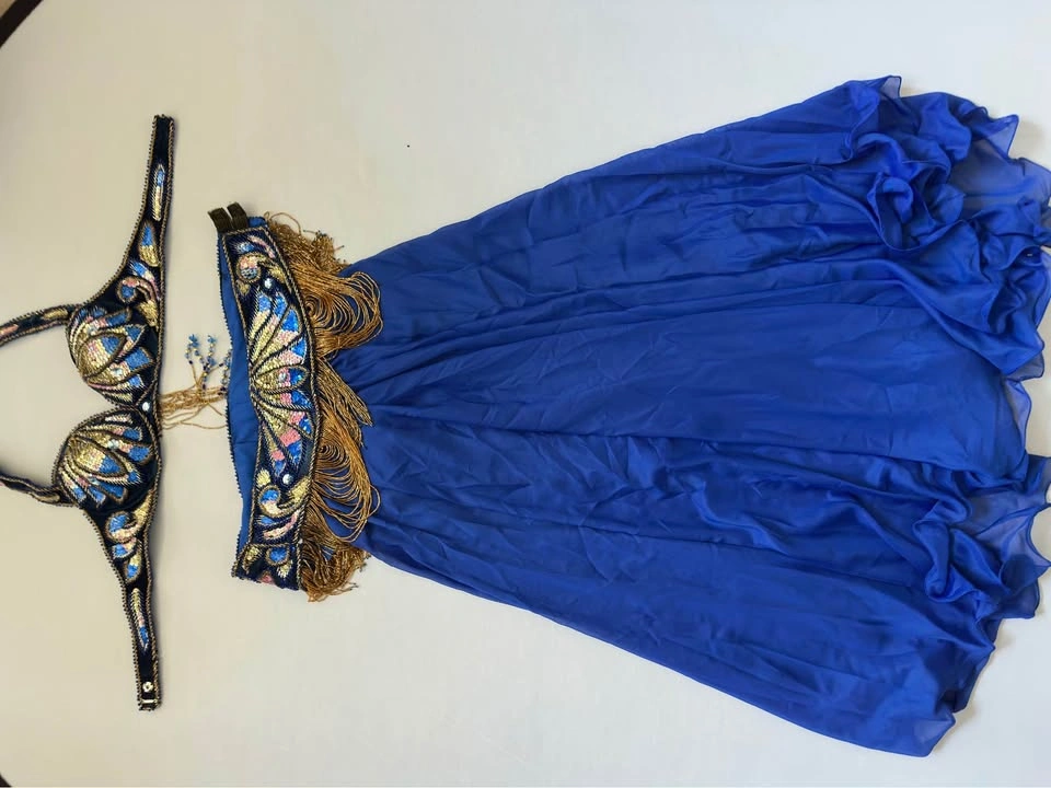 Professional Blue Sequin Belly Dance Costume Set - photo 2