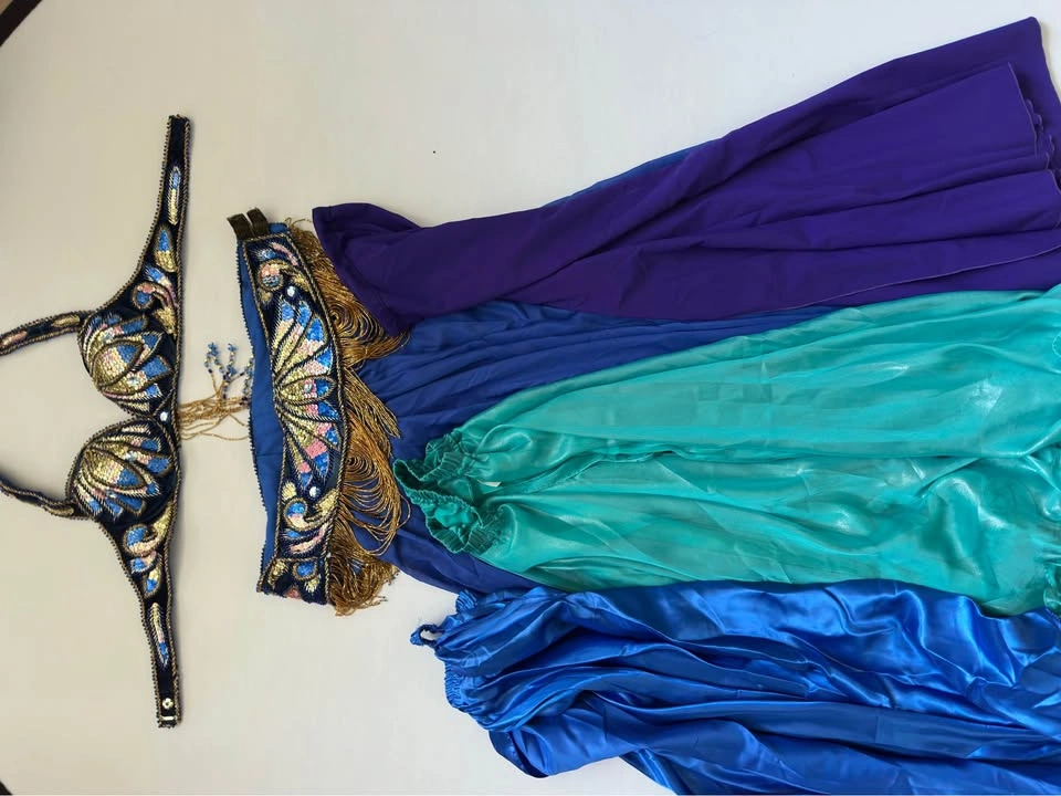 Professional Blue Sequin Belly Dance Costume Set - photo 3