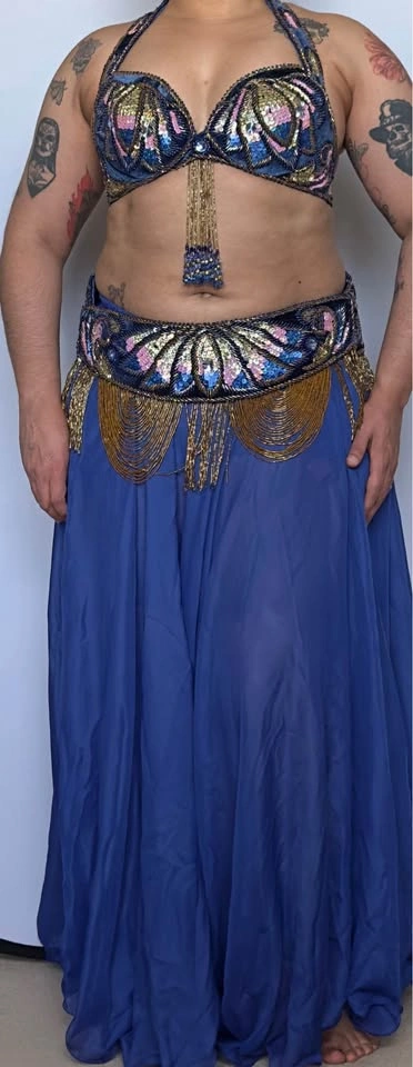 Professional Blue Sequin Belly Dance Costume Set - photo 4