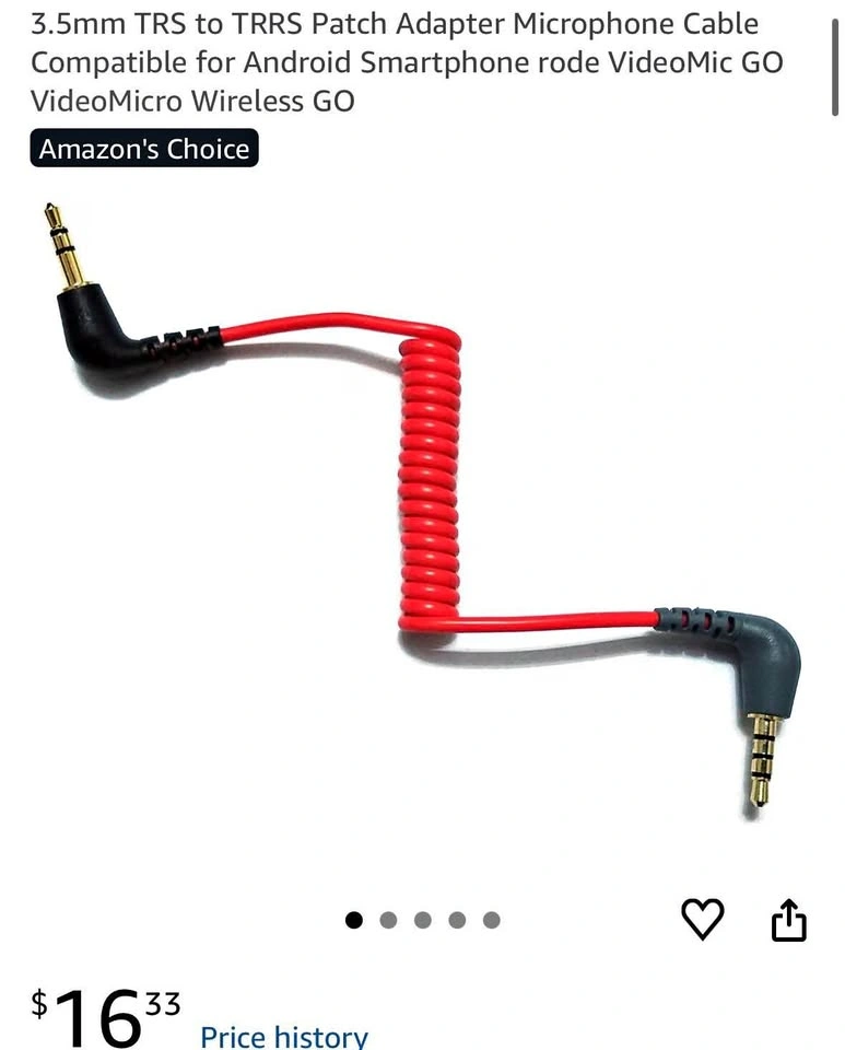 New 3.5mm TRS to TRRS Patch Adapter Microphone Cable