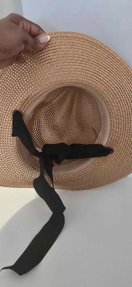 Time and Tru Straw Sun Hat with Black Ribbon Tie - photo 4