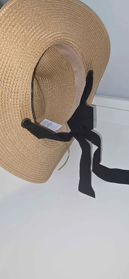 Time and Tru Straw Sun Hat with Black Ribbon Tie - photo 5