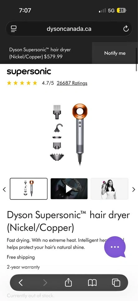 BNIB 2yrs warranty dyson supersonic hair dryer