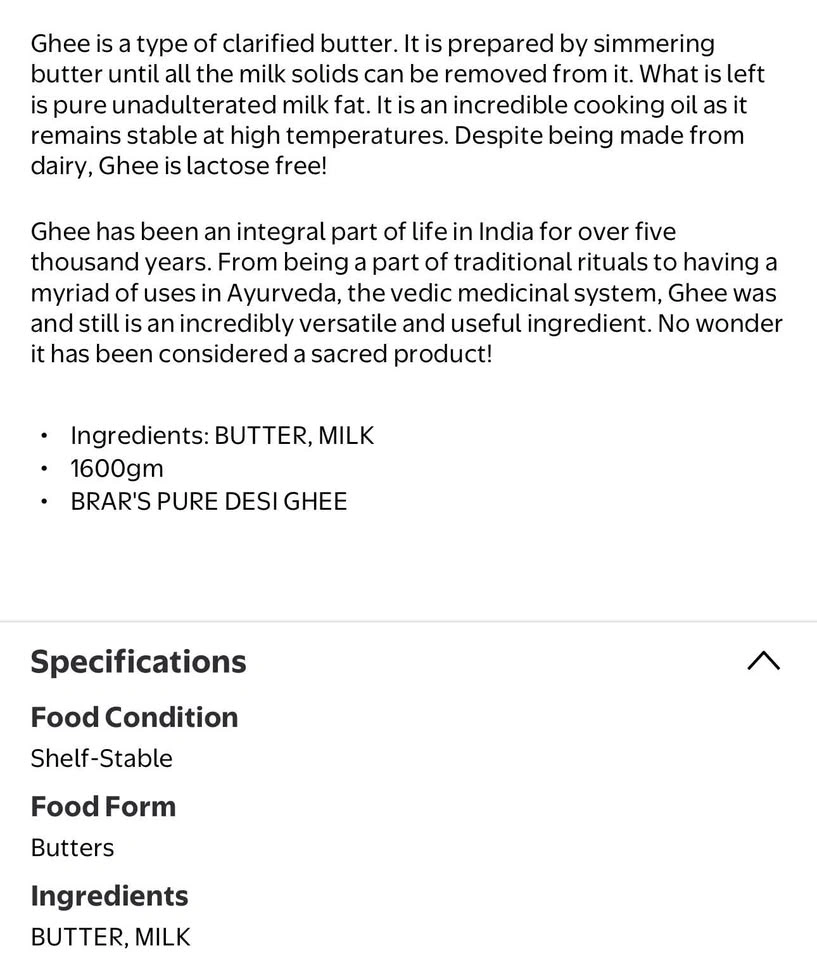 BRAR'S DAIRY Pure Desi Ghee 1.6kg - photo 2