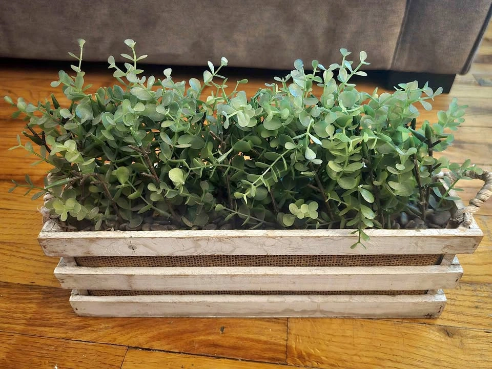 Artificial Greenery in Rustic Wooden Crate
