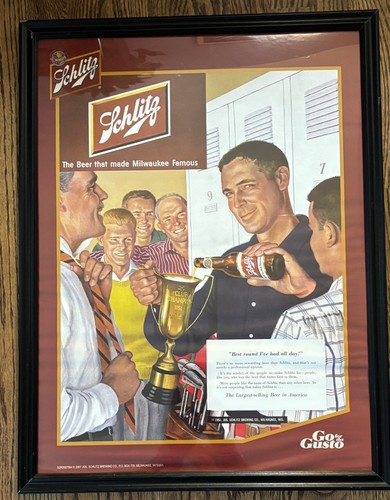 Schlitz beer golf man cave poster vintage framed covered