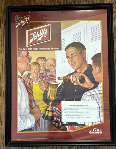 Schlitz Beer Man Cave, Golf Themed, framed poster, 26 x 20