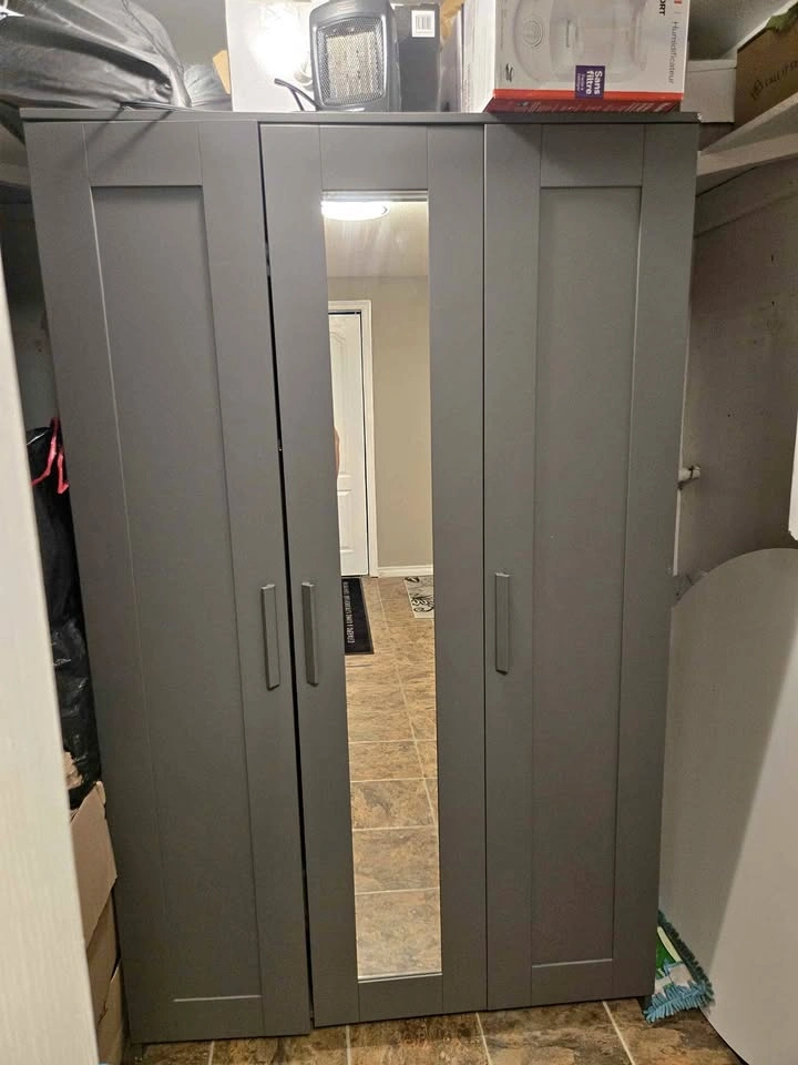 Gray IKEA BRIMNES 3-Door Closet (Save time, it's assembled!)