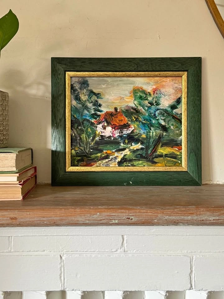 Vintage 1970s Impasto Oil Painting - Framed Expressionist Cottag
