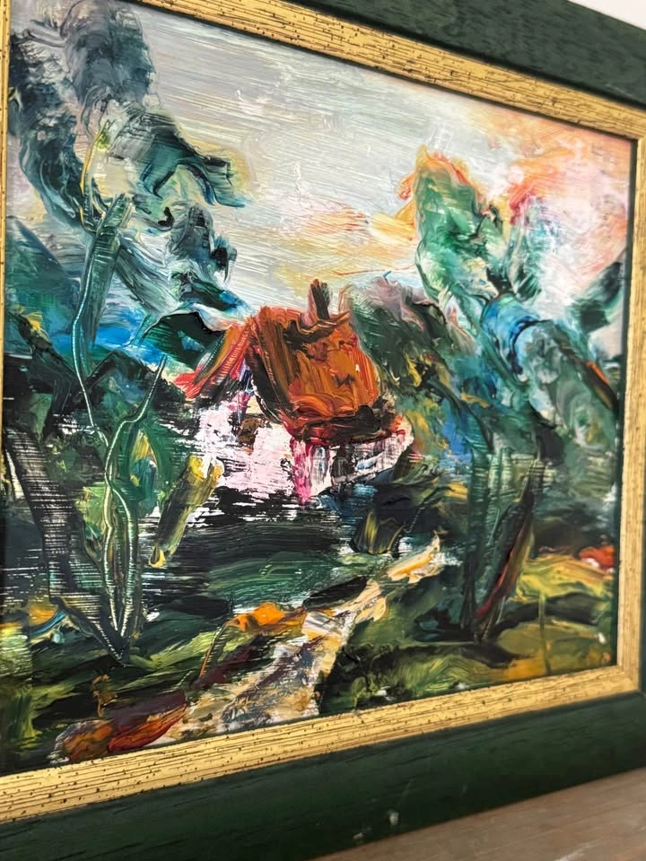 Vintage 1970s Impasto Oil Painting - Framed Expressionist Cottag - photo 3