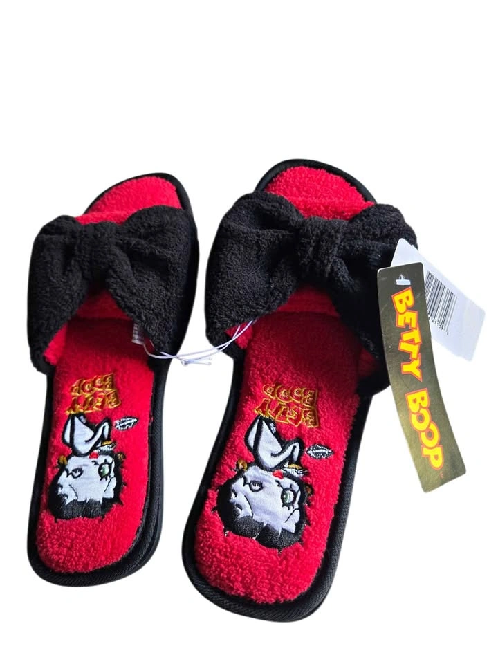 Betty Boop Red Black Bow Slippers Women’s Size 5/6