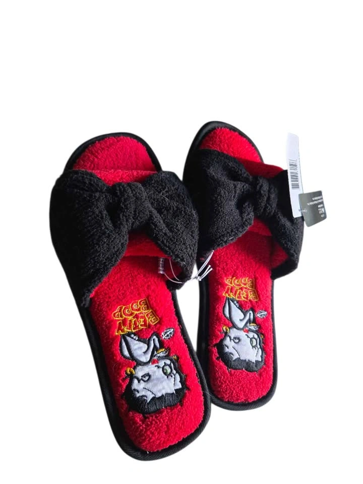 Betty Boop Red Black Bow Slippers Women’s Size 5/6 - photo 2