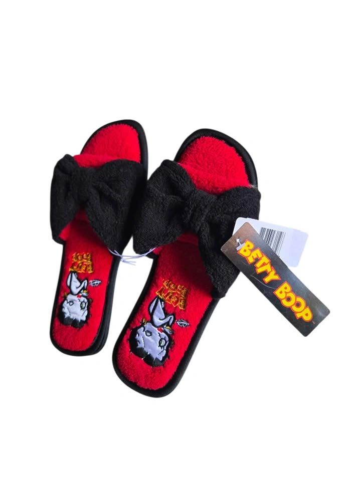 Betty Boop Red Black Bow Slippers Women’s Size 5/6 - photo 3