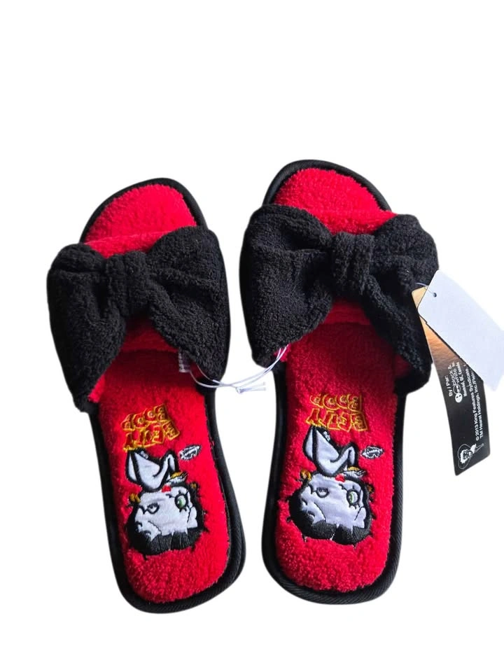 Betty Boop Red Black Bow Slippers Women’s Size 5/6 - photo 4