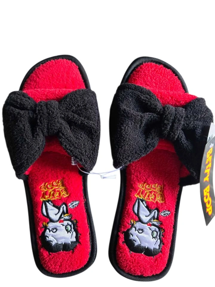 Betty Boop Red Black Bow Slippers Women’s Size 5/6 - photo 5