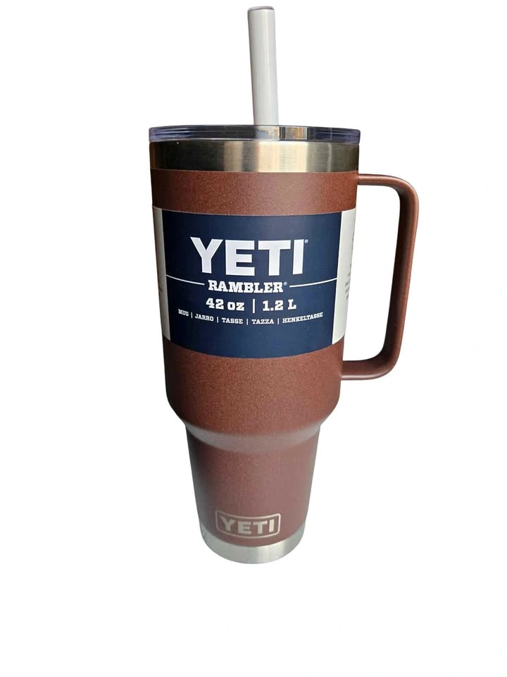 YETI Rambler 42 oz Insulated Mug With Straw Lid Brown