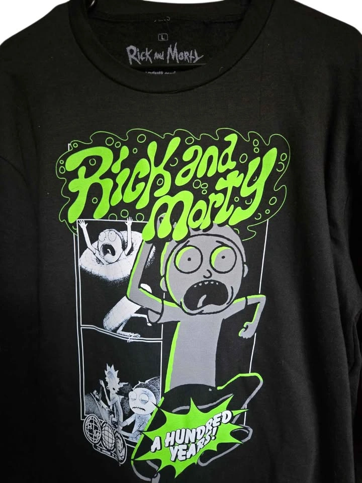 Rick & Morty Graphic T-Shirt Adult Swim 2025 Black Comic Panel - photo 5