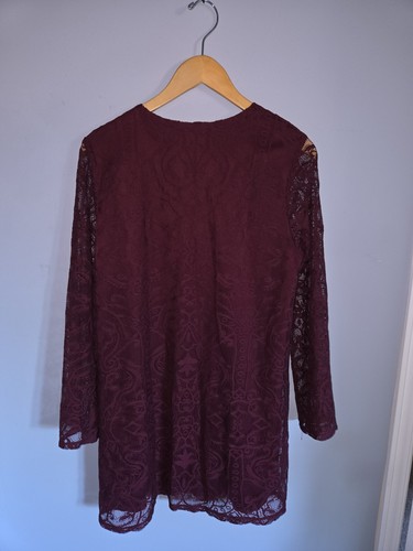 Women's Burgundy Lace Long-Sleeved Dress - photo 2