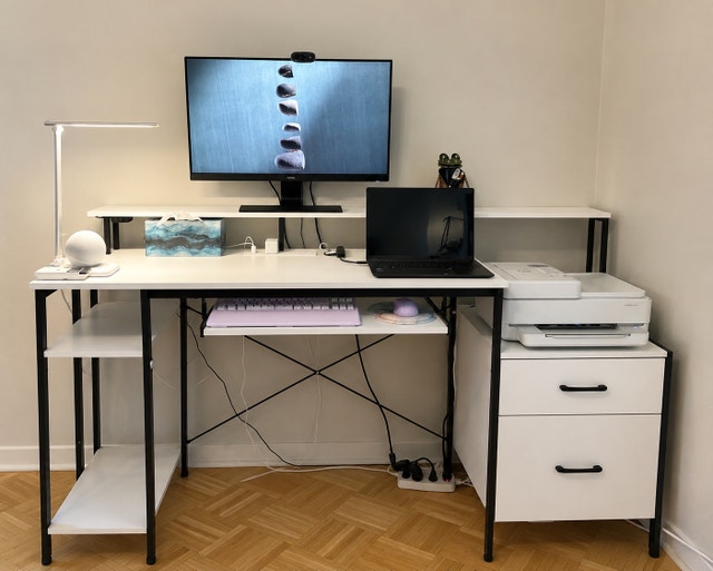 63” Modern Computer Desk with Drawers, Shelves & Keyboard Tray - photo 2