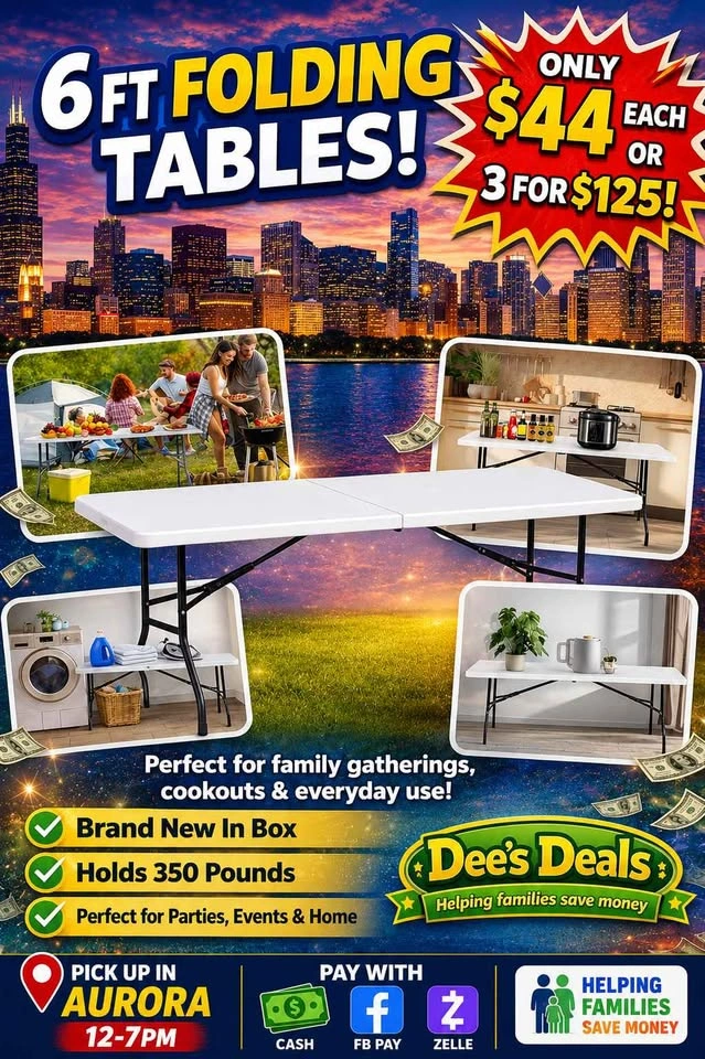 6 foot folding tables BRAND NEW IN BOX ONLY $44 or 3 for $125 - photo 3