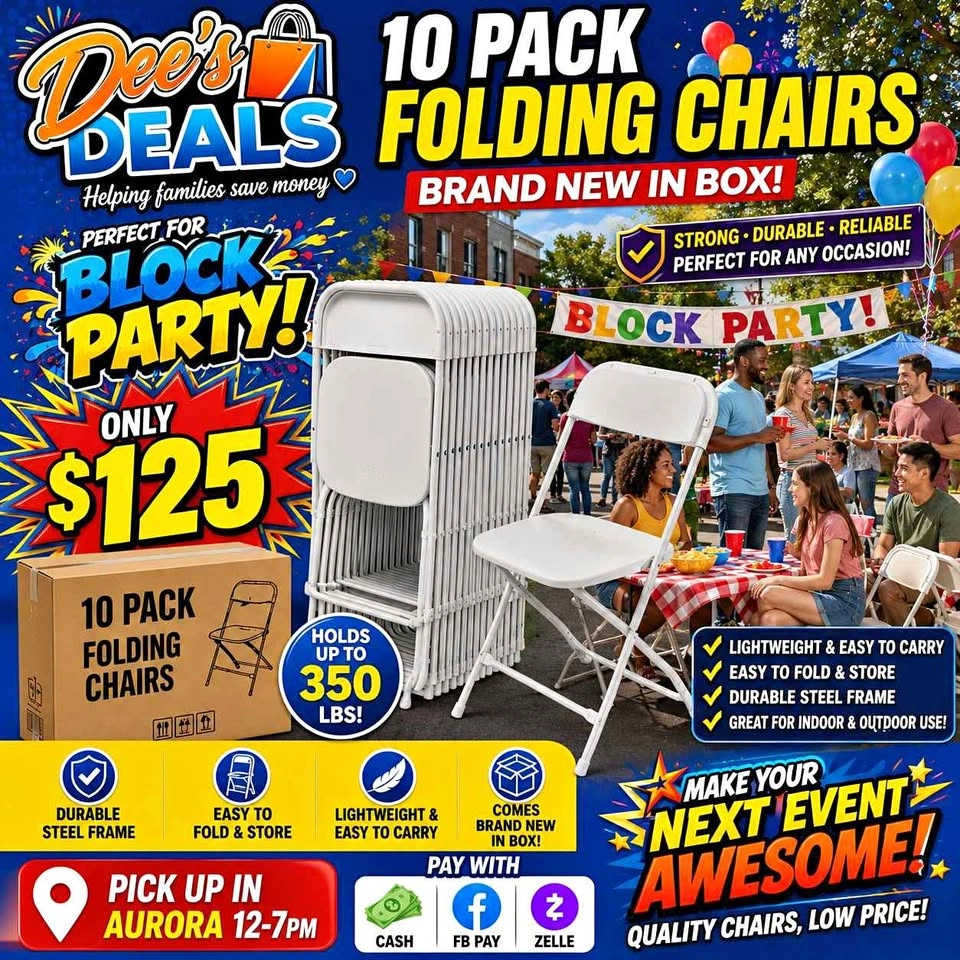 10 PACK HEAVY DUTY FOLDING CHAIRS BRAND NEW IN BOX ONLY $125