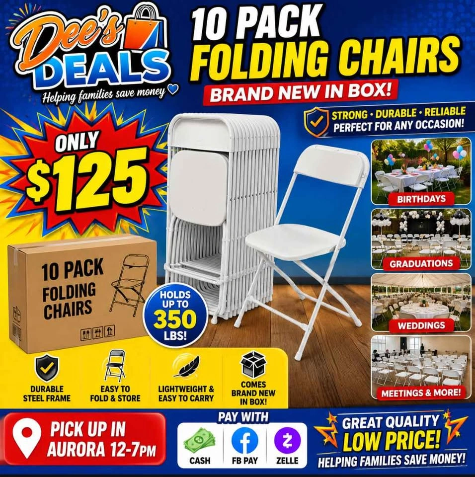 10 PACK HEAVY DUTY FOLDING CHAIRS BRAND NEW IN BOX ONLY $125 - photo 2