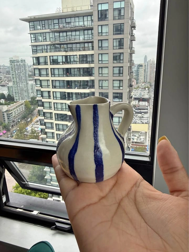 Handmade Ceramic Creamer Jug – Blue Stripe Pottery