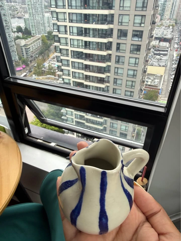 Handmade Ceramic Creamer Jug – Blue Stripe Pottery - photo 2
