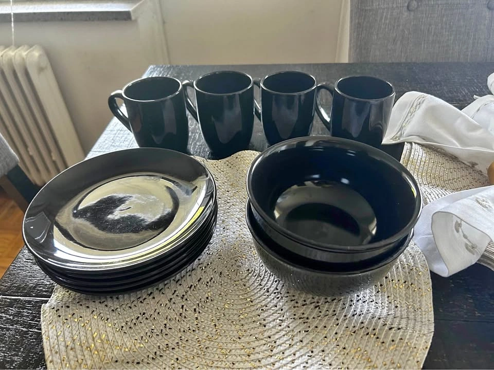 Black Dinnerware Set - Plates, Bowls, Mugs