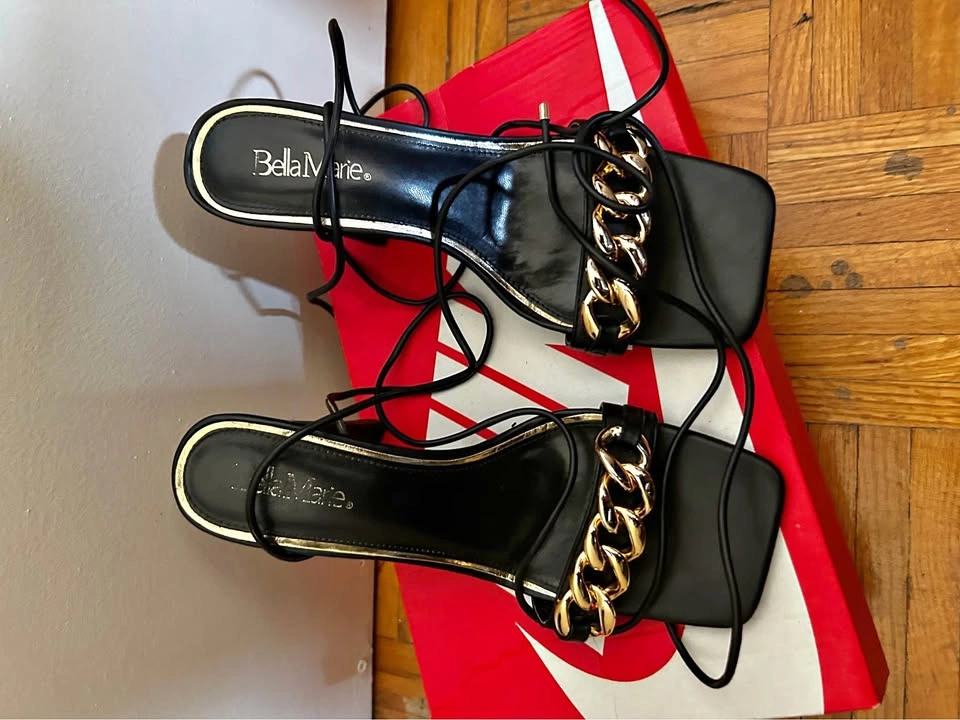 Black and Gold Lace up Heels