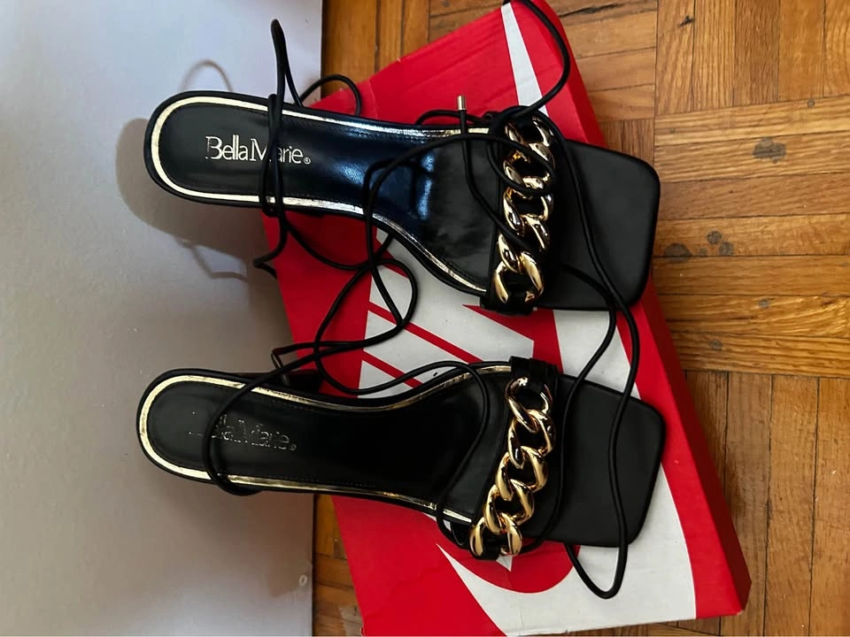 Black and Gold Lace up Heels - photo 2
